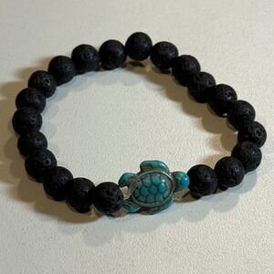 Lava Rock Stone Bead Bracelet‎ Turquoise Sea Turtle Charm Elastic Bracelet